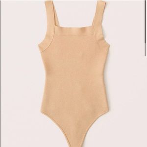 Square neck knit double layered bodysuit A&F